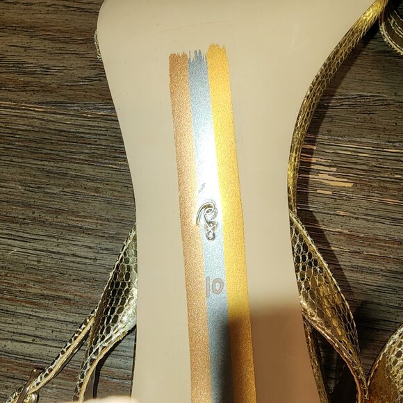 SAM EDELMAN Gemmie Strappy Stiletto Dress Sandals AMBER GOLD METALLIC 10M - Picture 8 of 13